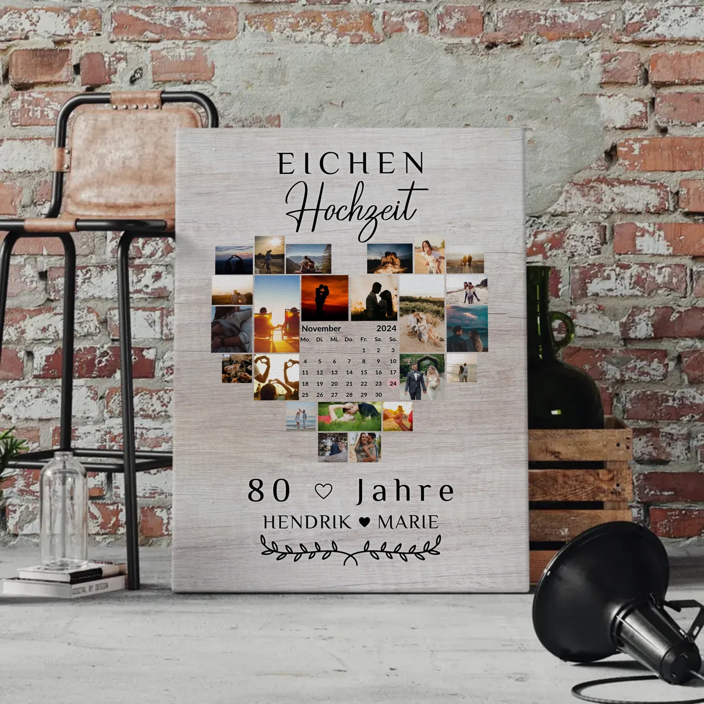 Leinwand mit Kalender zum 80 Hochzeitstag Eichenhochzeit Geschenk