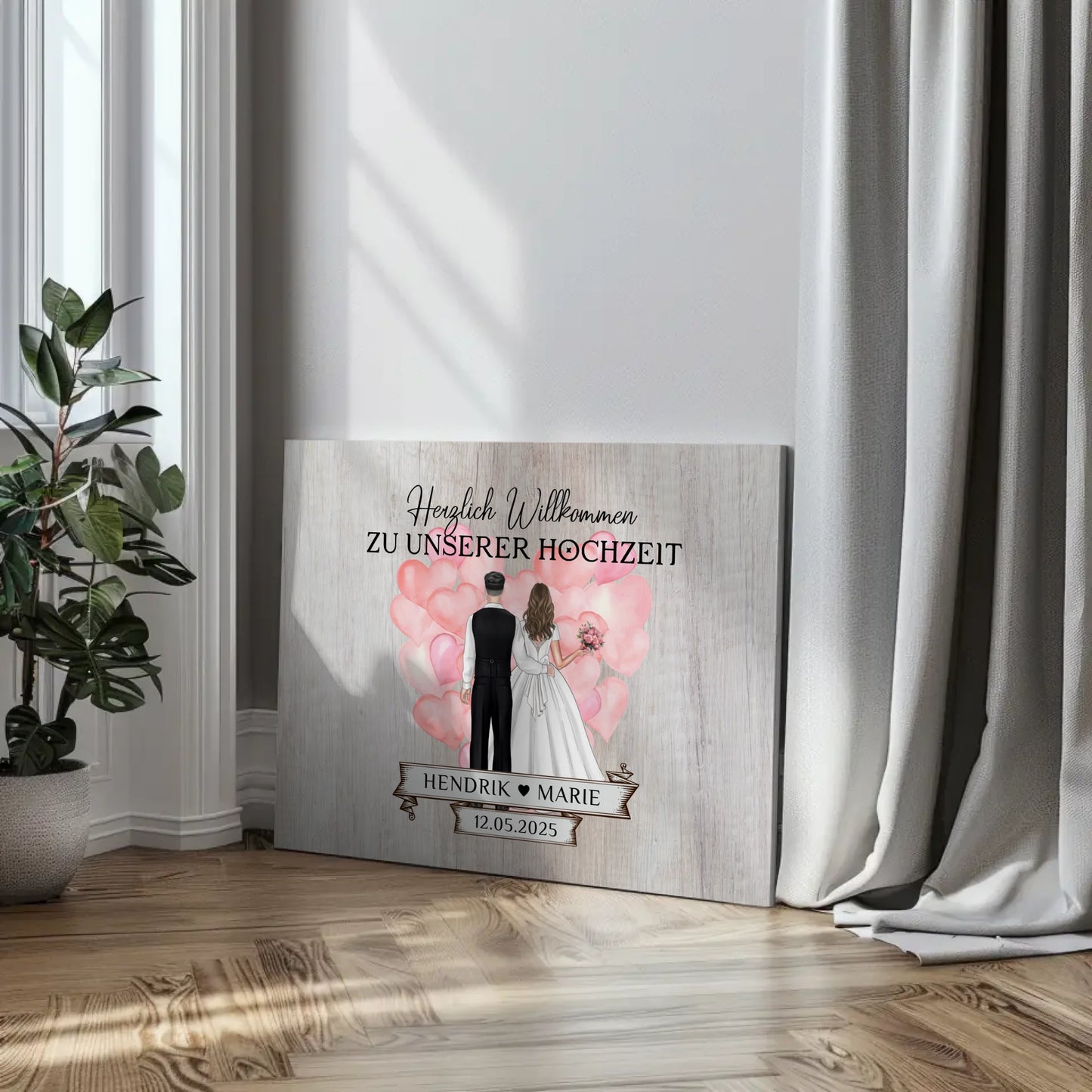 Hochzeit Willkommensschild Holz Stil Leinwand personalisiert