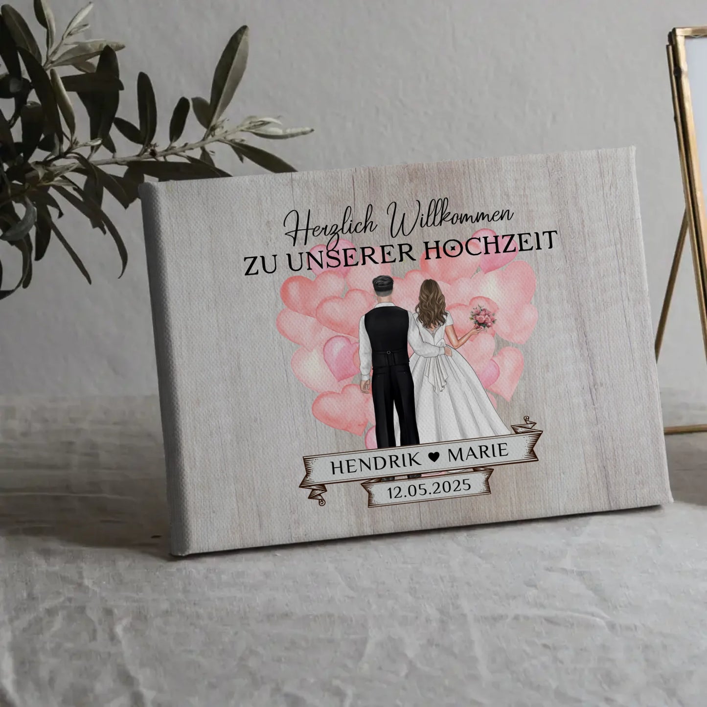 Hochzeit Willkommensschild Holz Stil Leinwand personalisiert