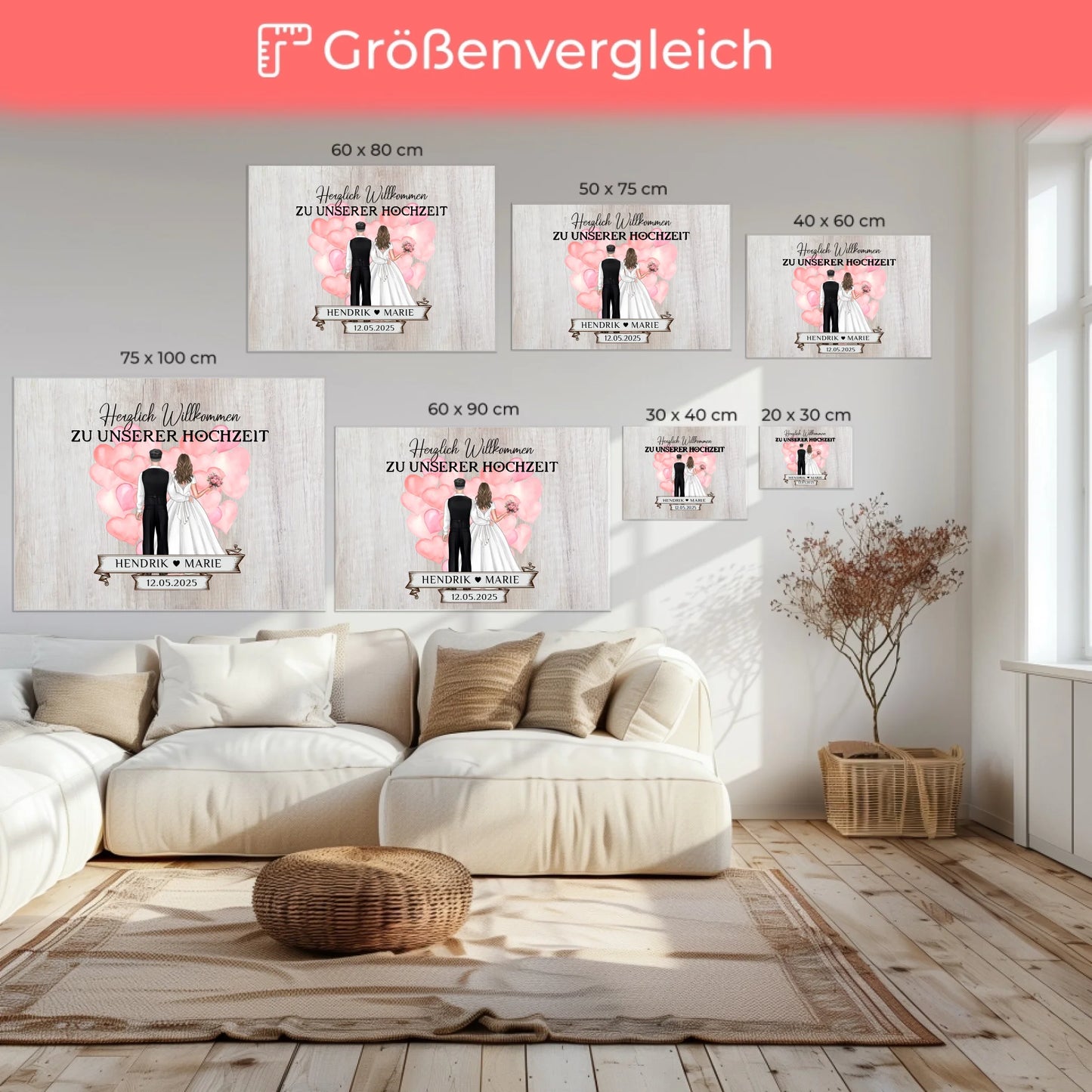 Hochzeit Willkommensschild Holz Stil Leinwand personalisiert
