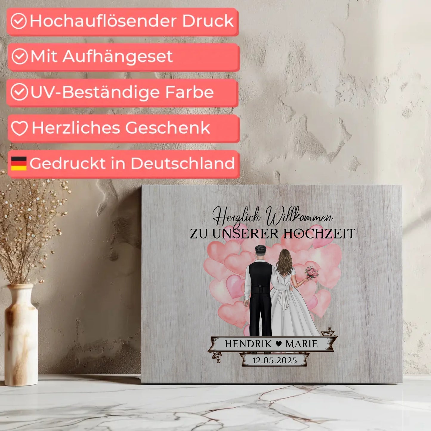 Hochzeit Willkommensschild Holz Stil Leinwand personalisiert