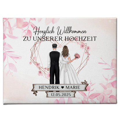 Willkommens Leinwand Hochzeit Rosa Floral mit Namen gestalten