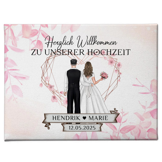 Willkommens Leinwand Hochzeit Rosa Floral mit Namen gestalten