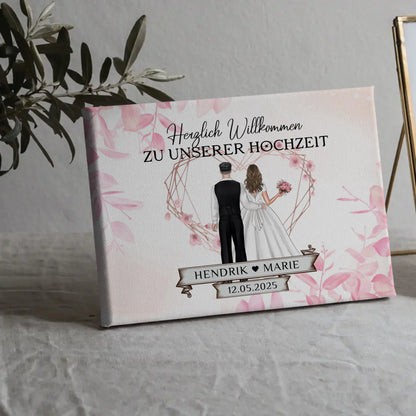 Willkommens Leinwand Hochzeit Rosa Floral mit Namen gestalten