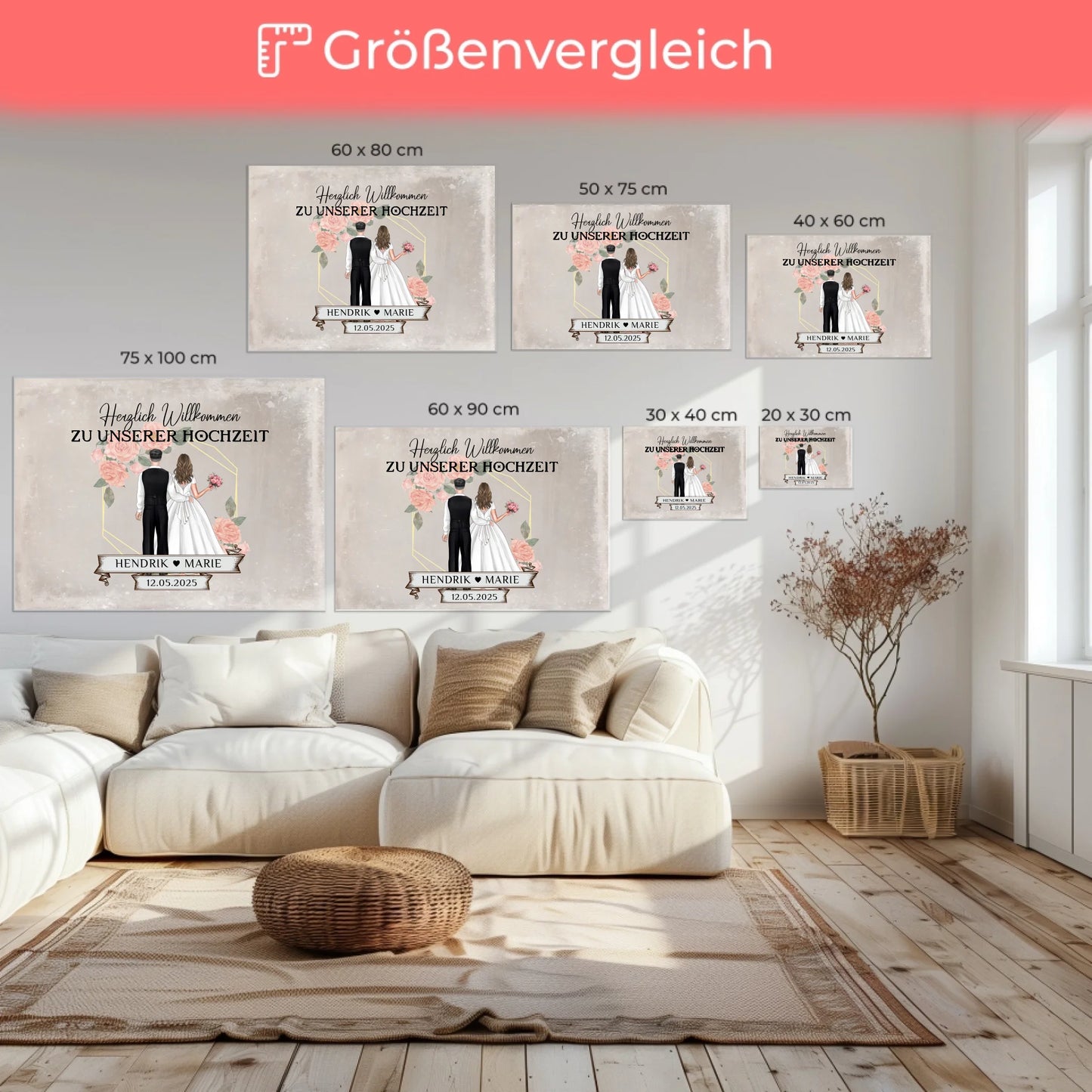 Leinwand Hochzeit Herzlich Willkommen Vintage Geschenke Personalisiert