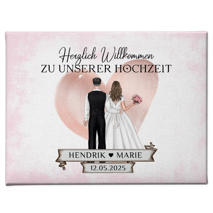Willkommensschild Hochzeit Blüten Leinwand personalisiert