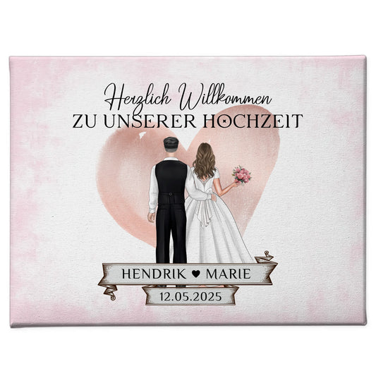 Willkommensschild Hochzeit Blüten Leinwand personalisiert