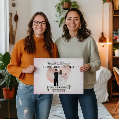 Willkommensschild Hochzeit Blüten Leinwand personalisiert