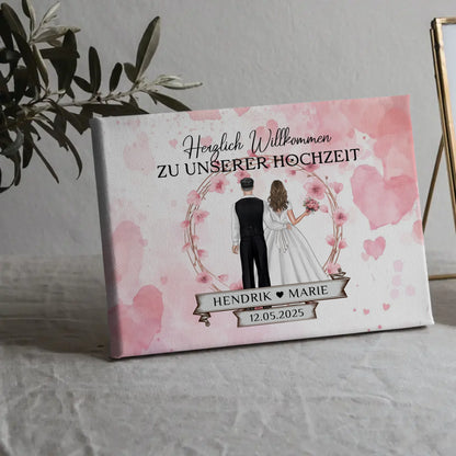 Willkommens Leinwand Hochzeit Watercolor personalisiert gestalten