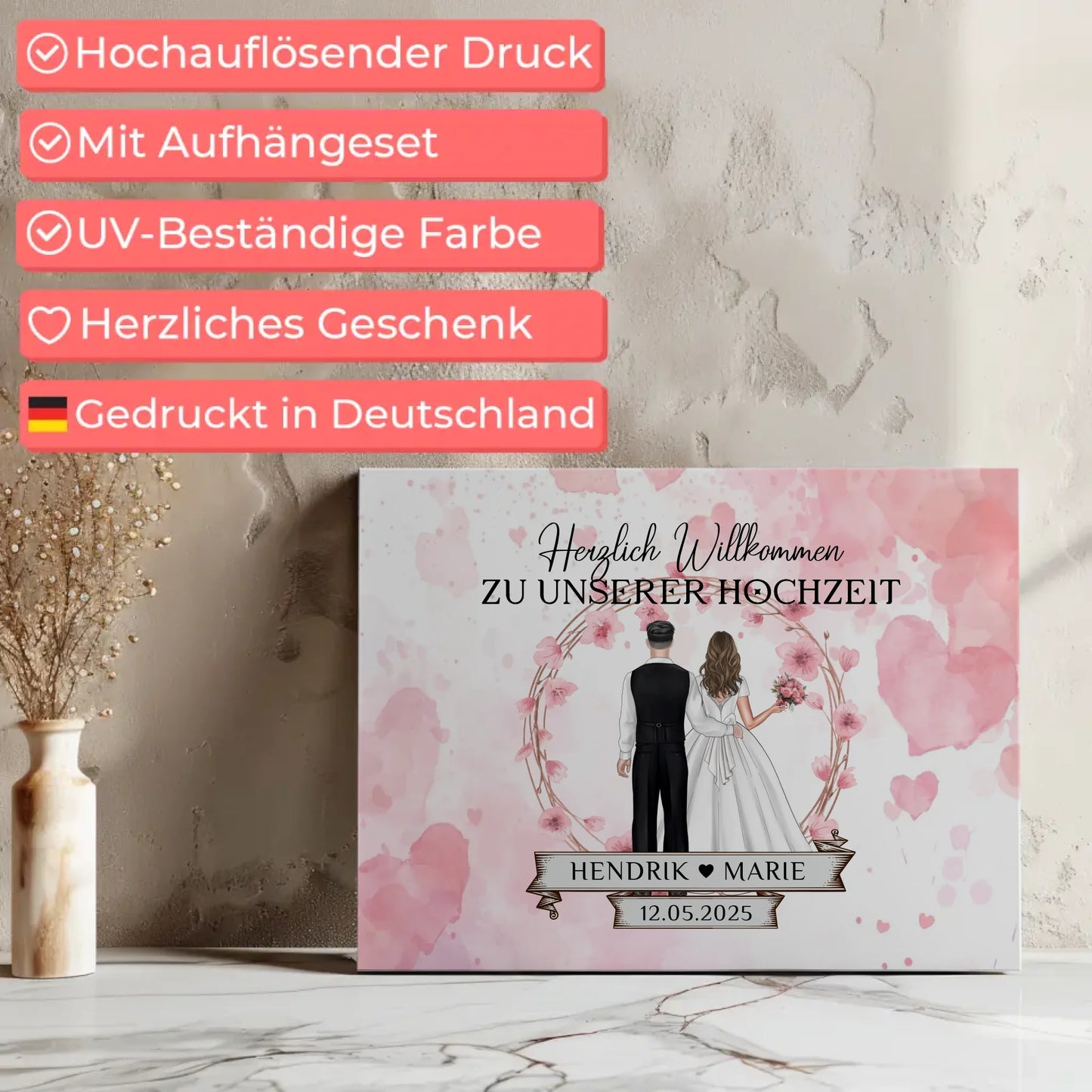 Willkommens Leinwand Hochzeit Watercolor personalisiert gestalten