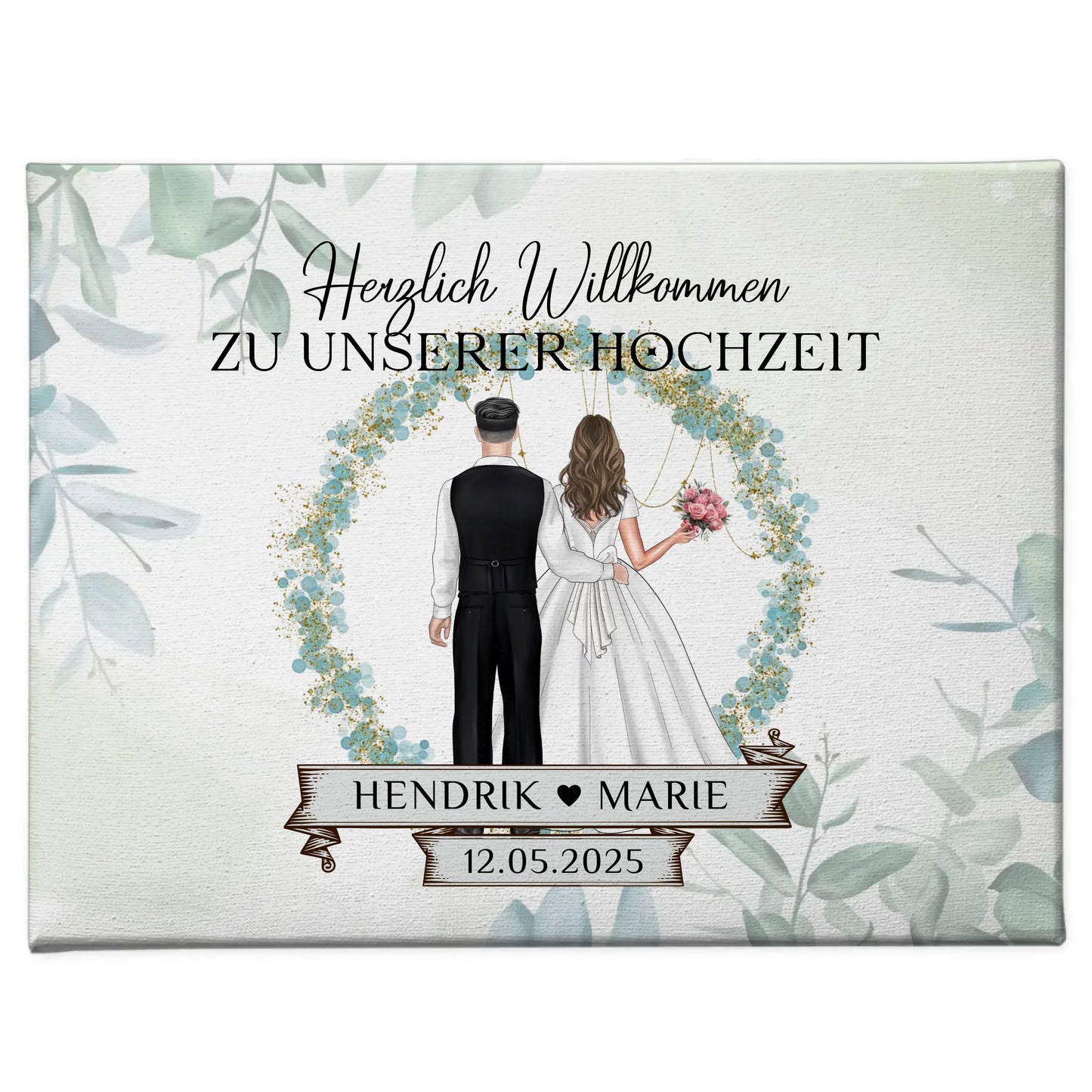 Leinwand Hochzeit Herzlich Willkommen Blütenkreis Geschenk