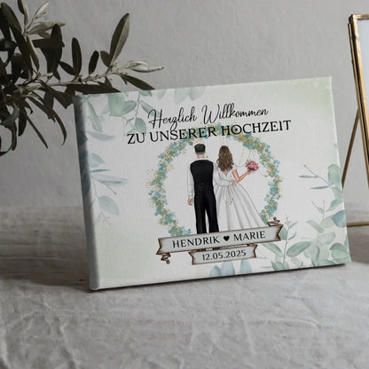 Leinwand Hochzeit Herzlich Willkommen Blütenkreis Geschenk
