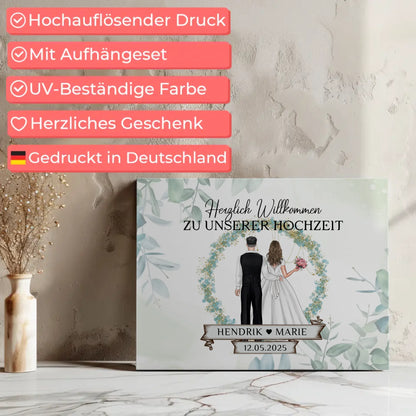 Leinwand Hochzeit Herzlich Willkommen Blütenkreis Geschenk
