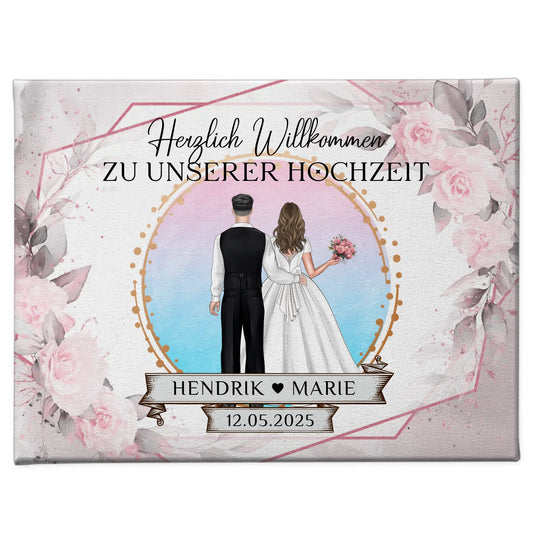 Hochzeit Willkommensschild Floral Leinwand personalisiert