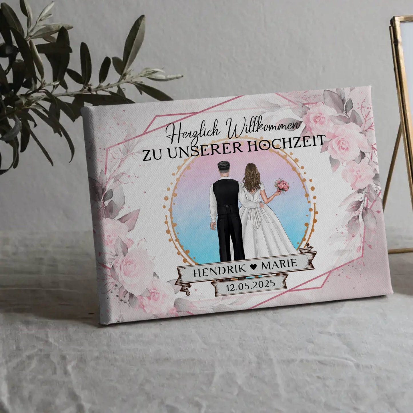 Hochzeit Willkommensschild Floral Leinwand personalisiert
