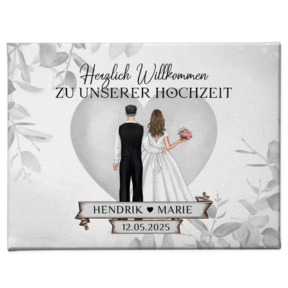 Leinwand Hochzeit Herzlich Willkommen Eukalyptus Floral Black White