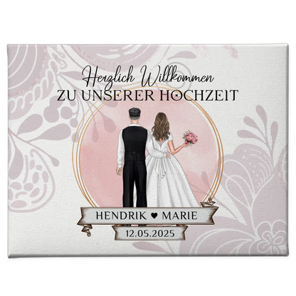 Willkommensschild Hochzeit Wasserfarb Stil Leinwand personalisiert