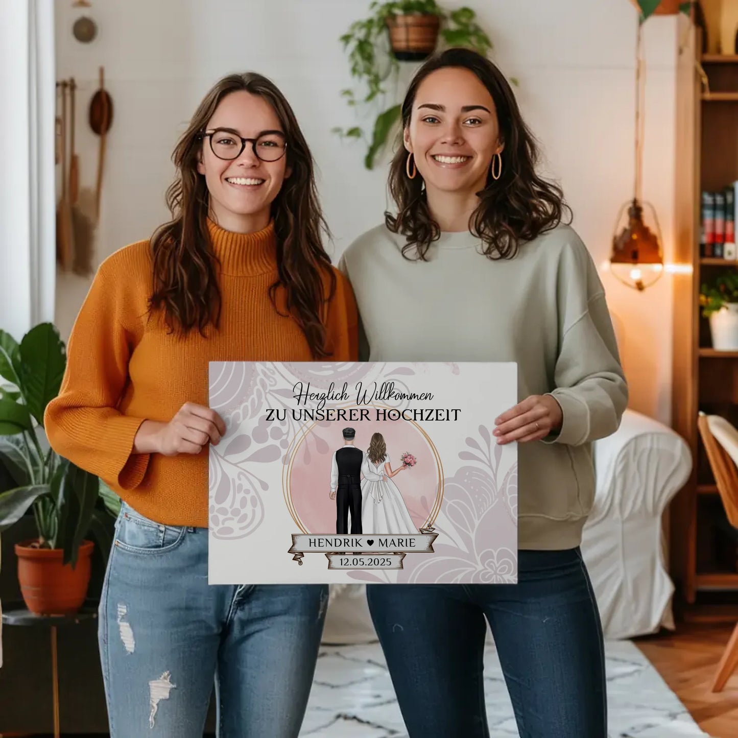 Willkommensschild Hochzeit Wasserfarb Stil Leinwand personalisiert