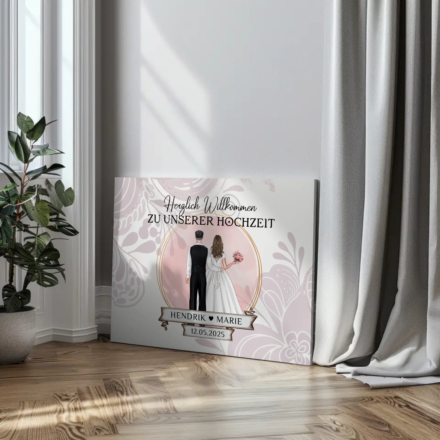 Willkommensschild Hochzeit Wasserfarb Stil Leinwand personalisiert