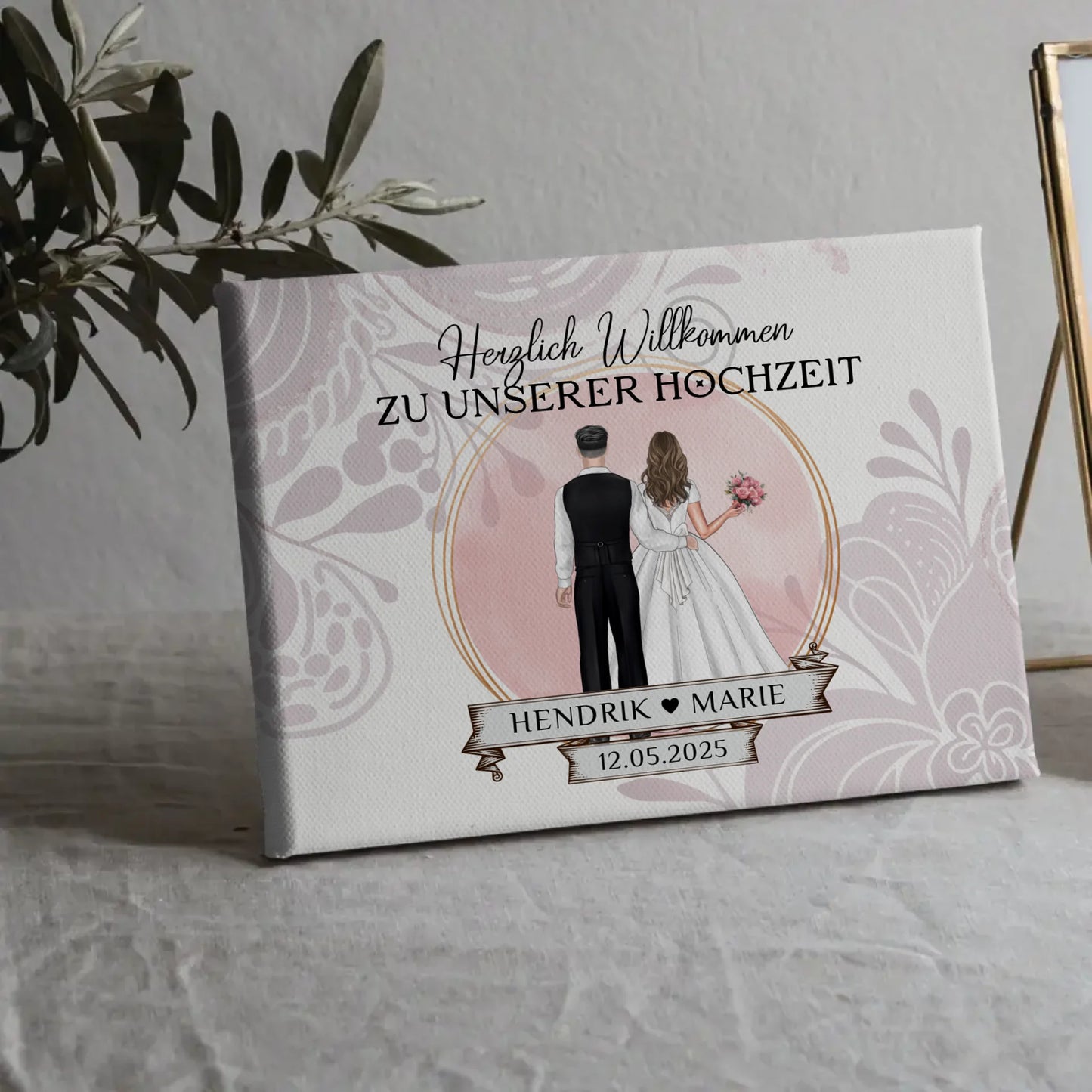 Willkommensschild Hochzeit Wasserfarb Stil Leinwand personalisiert