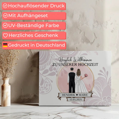 Willkommensschild Hochzeit Wasserfarb Stil Leinwand personalisiert