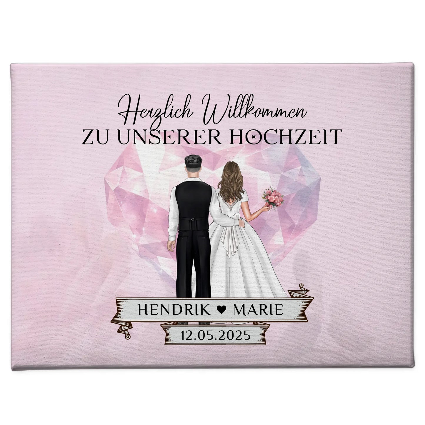 Hochzeit Willkommensschild Diamant Herz Leinwand personalisiert