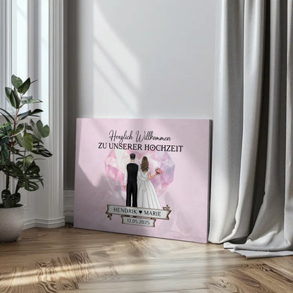 Hochzeit Willkommensschild Diamant Herz Leinwand personalisiert