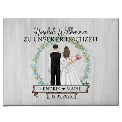 Leinwand Hochzeit Herzlich Willkommen Holz Stil mit Namen