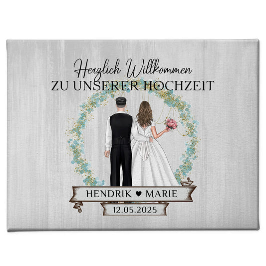 Leinwand Hochzeit Herzlich Willkommen Holz Stil mit Namen