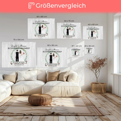 Leinwand Hochzeit Herzlich Willkommen Holz Stil mit Namen