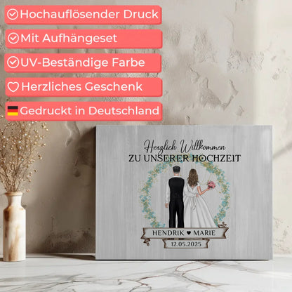 Leinwand Hochzeit Herzlich Willkommen Holz Stil mit Namen