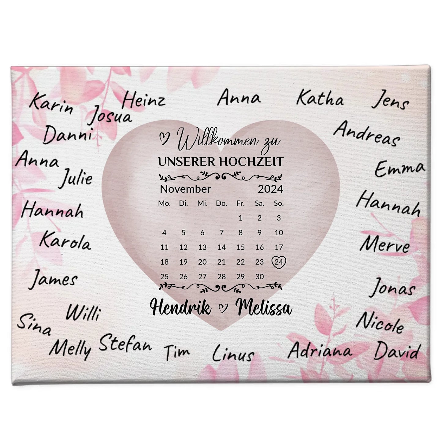 Willkommensschild Hochzeit Farbklecks Herz für Unterschriften