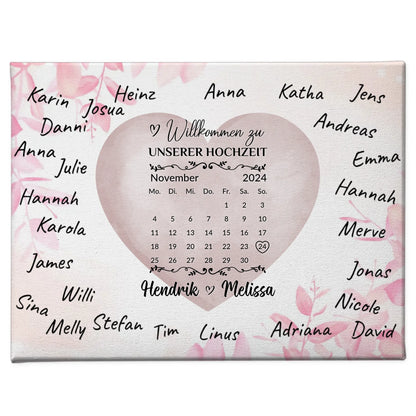 Willkommensschild Hochzeit Farbklecks Herz für Unterschriften