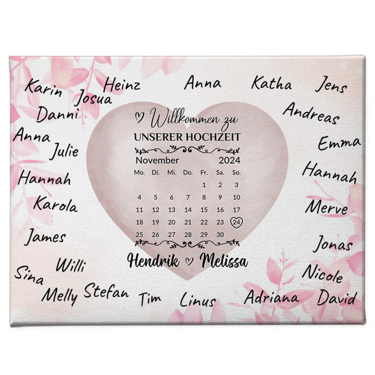 Willkommensschild Hochzeit Farbklecks Herz für Unterschriften