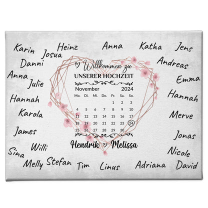 Willkommens Leinwand Hochzeit für eigene Unterschriften Herz Kranz