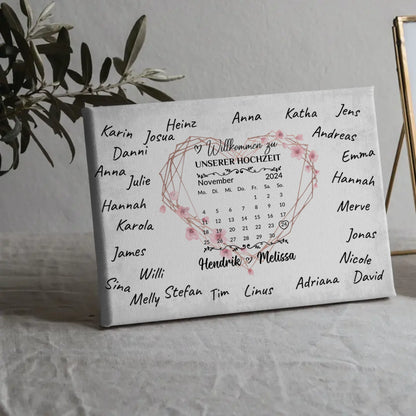 Willkommens Leinwand Hochzeit für eigene Unterschriften Herz Kranz