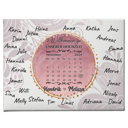 Leinwand Hochzeit Herzlich Willkommen Rosa Aquarell Unterschriften
