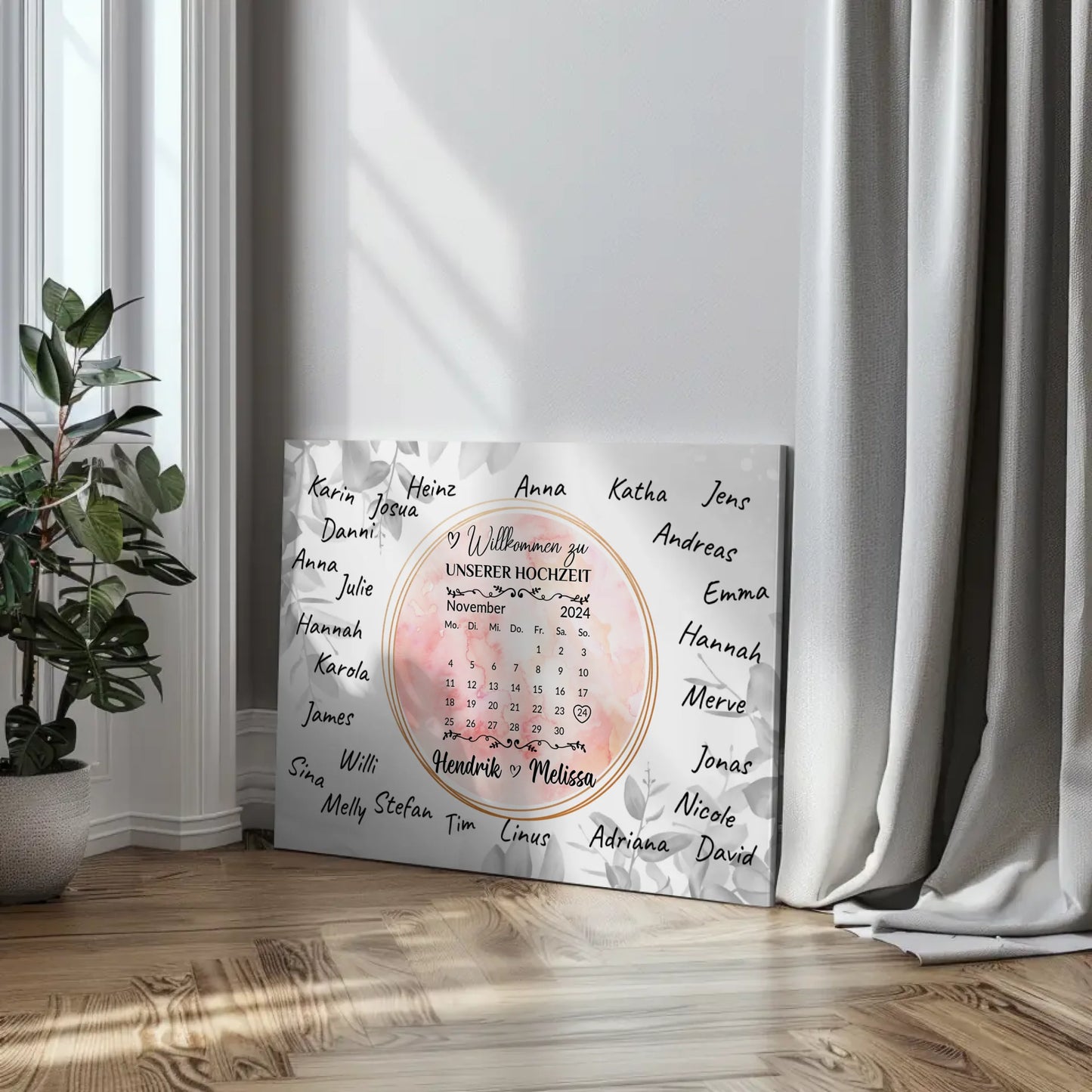 Willkommensschild Hochzeit Aquarell Kranz für eigene Unterschriften