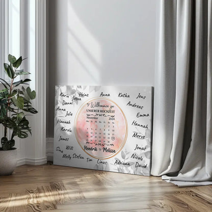 Willkommensschild Hochzeit Aquarell Kranz für eigene Unterschriften