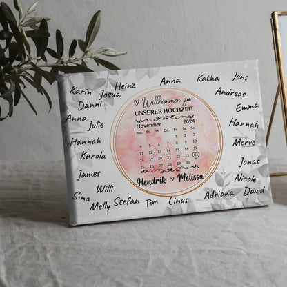 Willkommensschild Hochzeit Aquarell Kranz für eigene Unterschriften