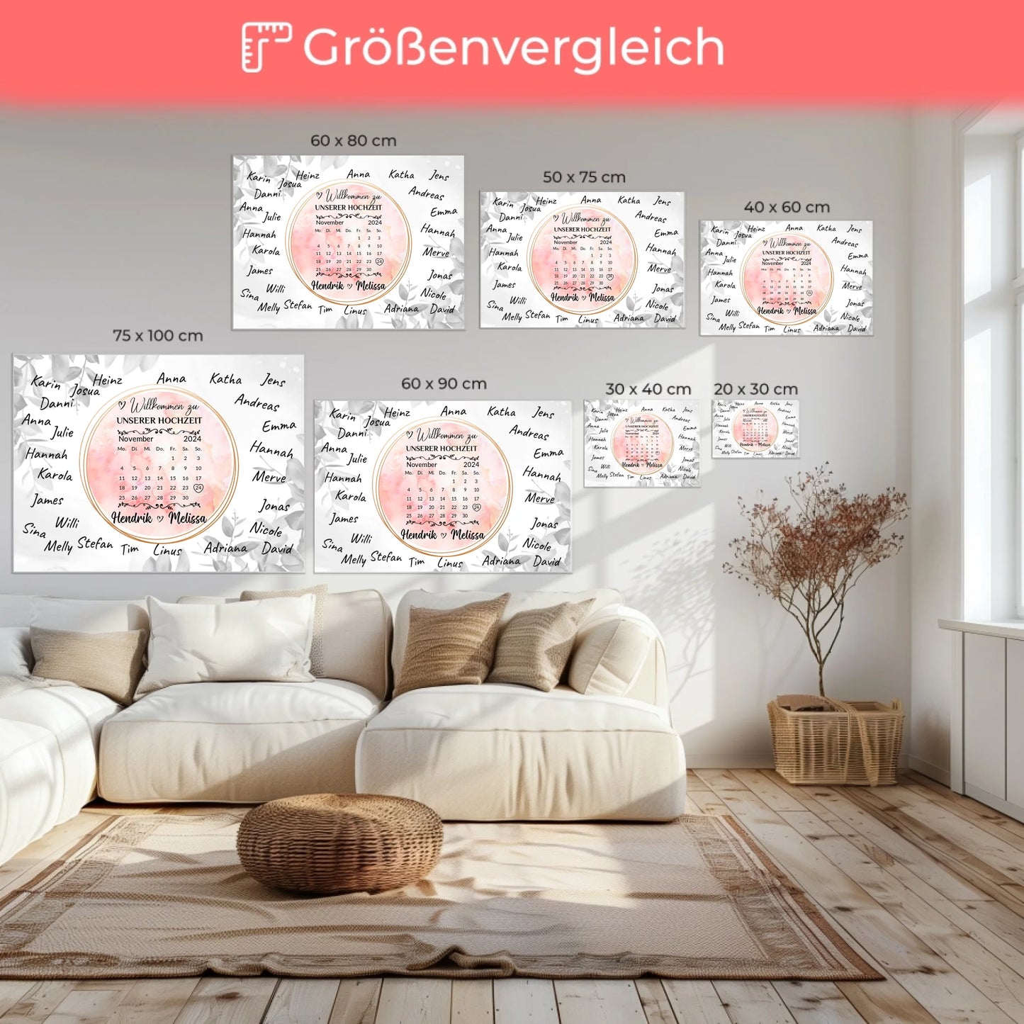 Willkommensschild Hochzeit Aquarell Kranz für eigene Unterschriften