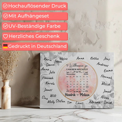 Willkommensschild Hochzeit Aquarell Kranz für eigene Unterschriften