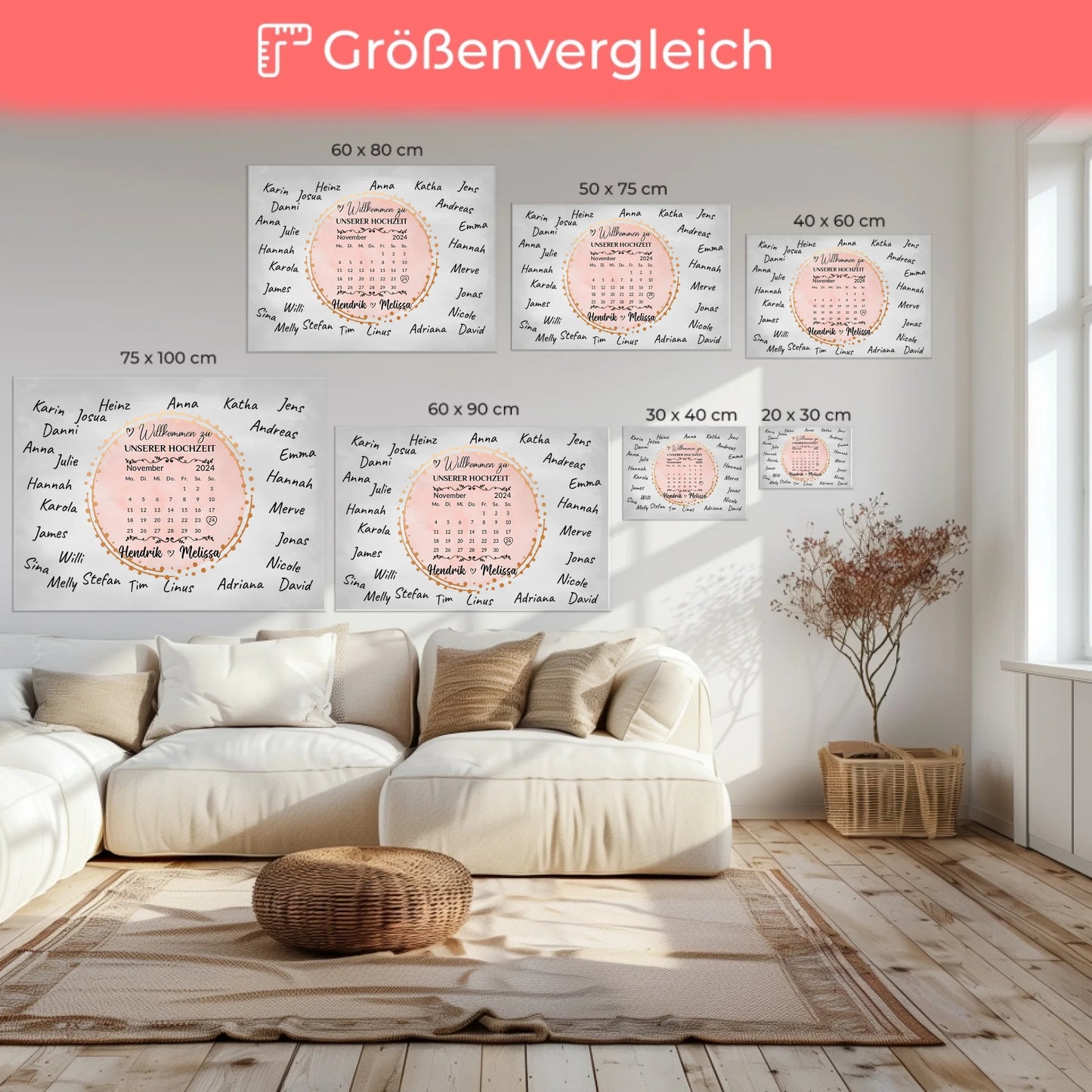 Hochzeit Willkommensschild für eigene Unterschriften gestalten