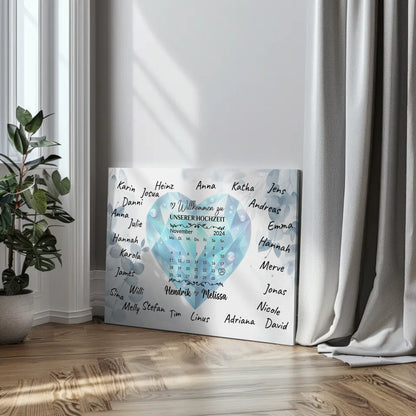 Leinwand Hochzeit Herzlich Willkommen mit Blue Diamond Unterschriften