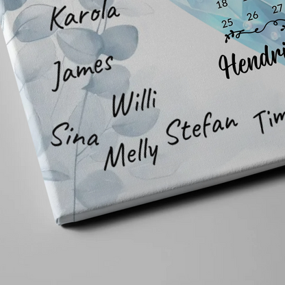 Leinwand Hochzeit Herzlich Willkommen mit Blue Diamond Unterschriften