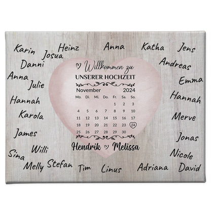 Willkommensschild Hochzeit mit Farbklecks Herz für Unterschriften