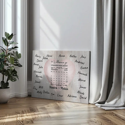 Willkommensschild Hochzeit mit Farbklecks Herz für Unterschriften