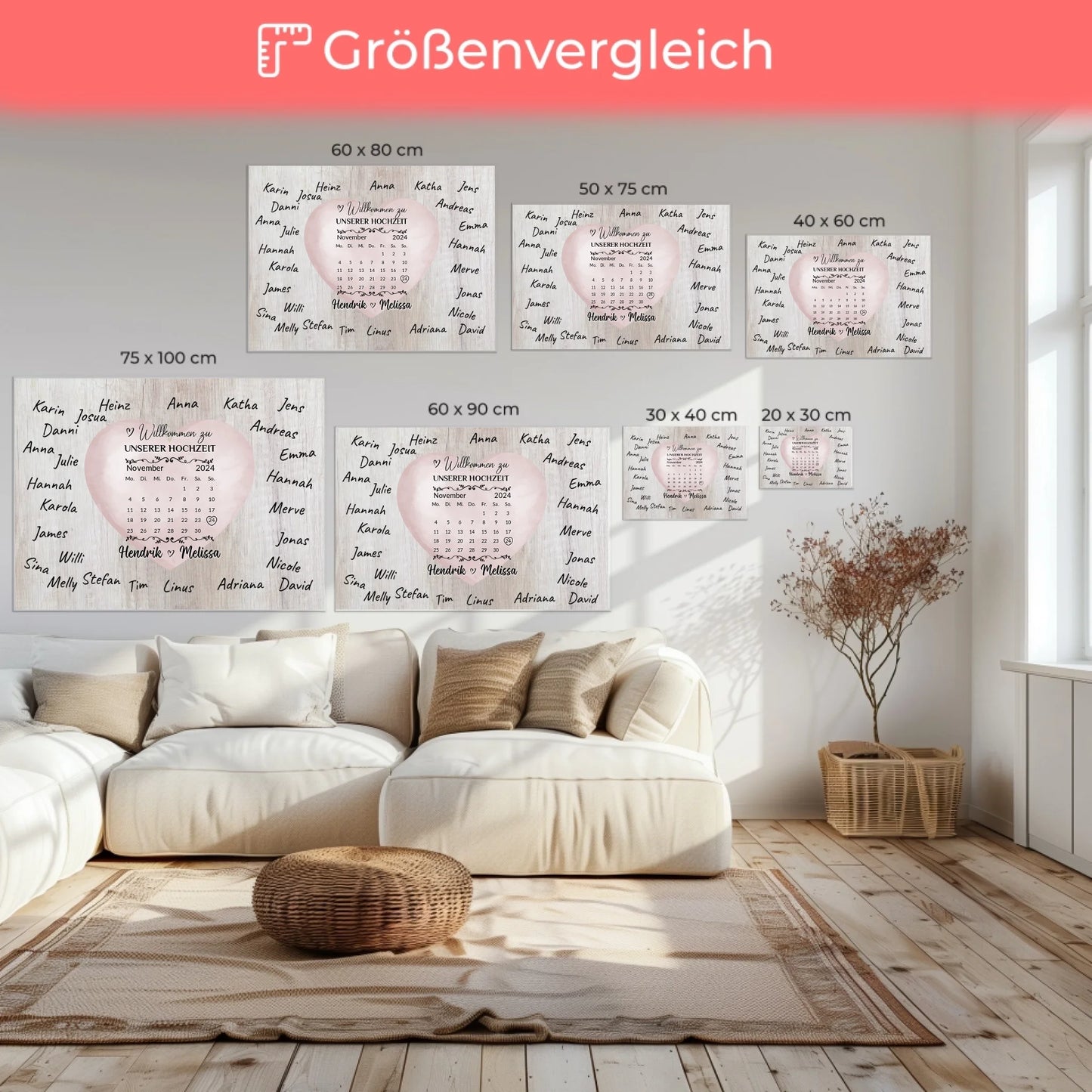 Willkommensschild Hochzeit mit Farbklecks Herz für Unterschriften