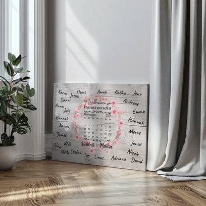 Willkommens Leinwand Hochzeit für eigene Unterschriften Blumenkranz