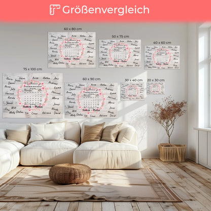 Willkommens Leinwand Hochzeit für eigene Unterschriften Blumenkranz